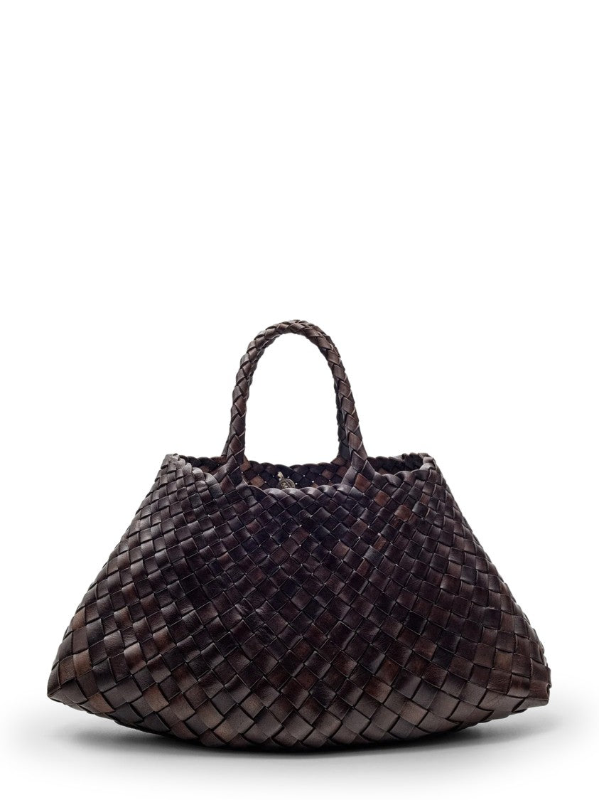 Dragon Diffusion Brown Buff Calf Leather Handbag With Woven Design