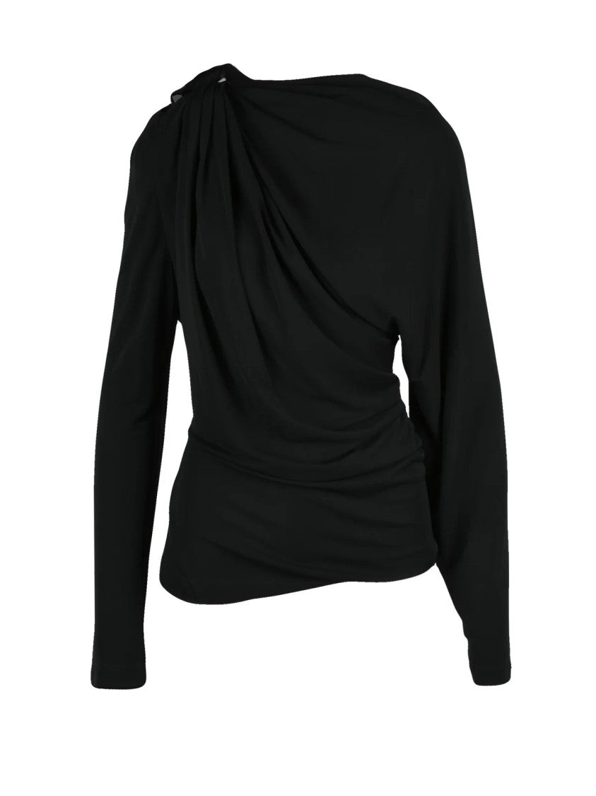 Victoria Beckham Black Viscose Asymmetric Draped Blouse