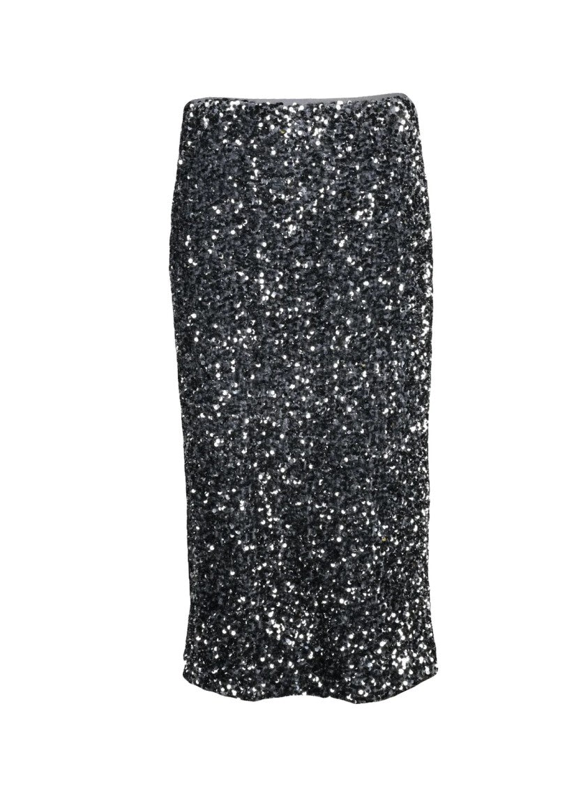 Vicolo Silver Sequin Stretch Zip Midi Skirt