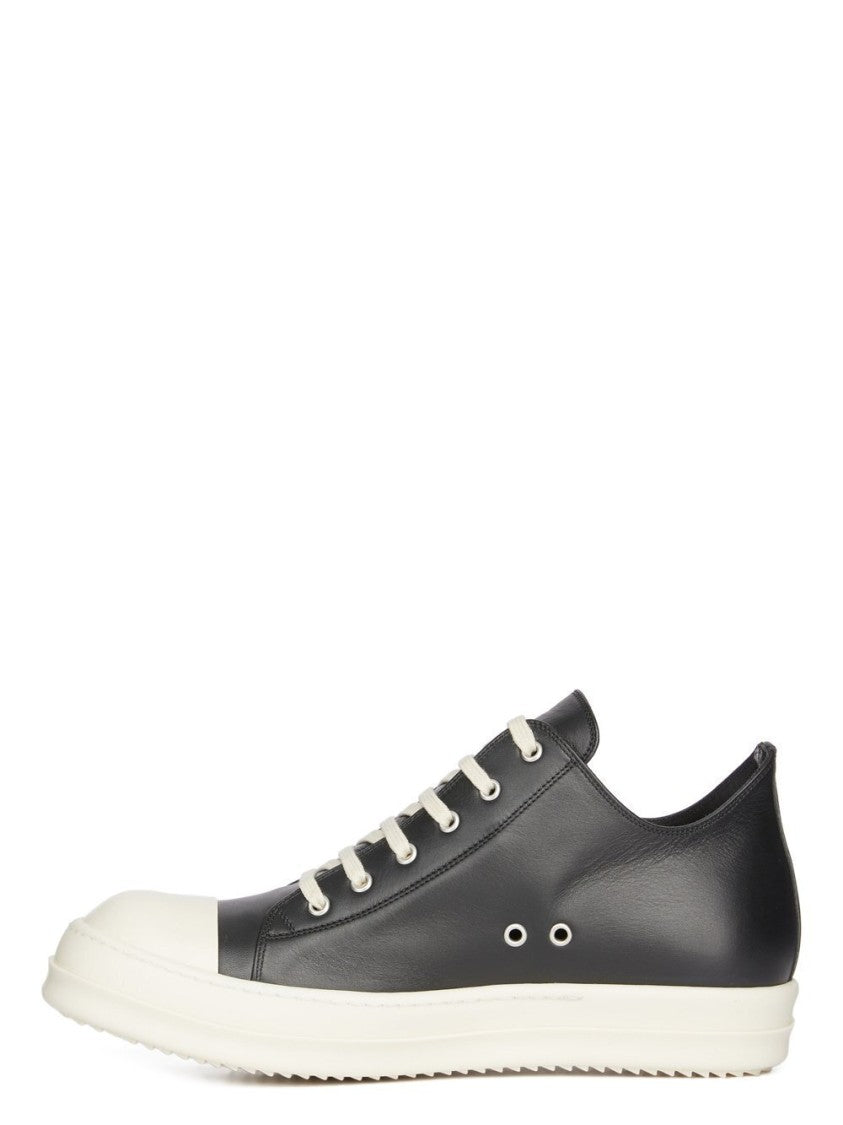 Rick Owens Black/Cream Grain Calf Leather Low Top Sneakers