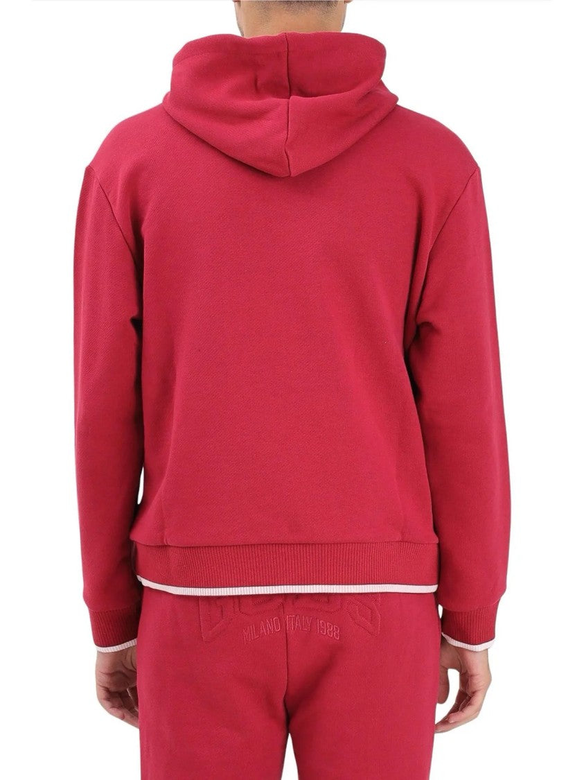 Gcds Red Cotton Embossed Hoodie