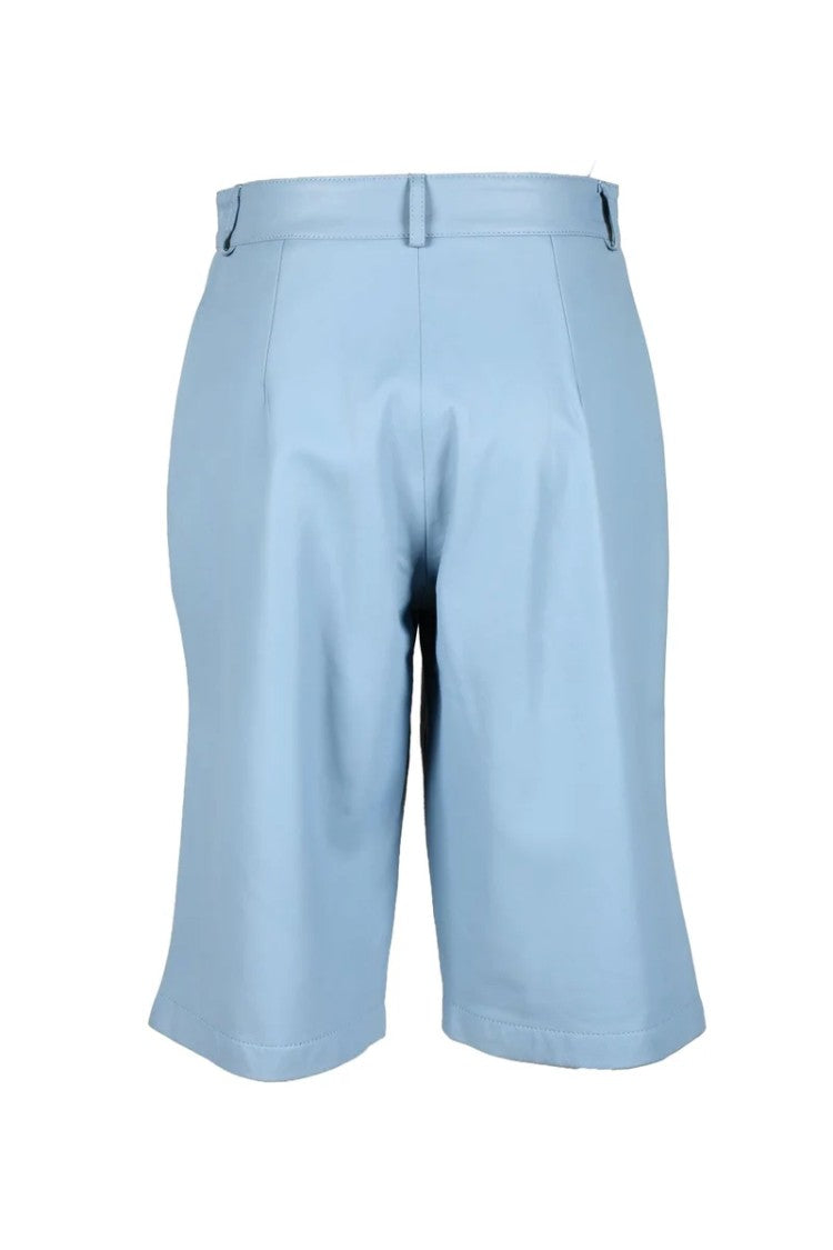 L Autre Chose Leather Bermuda Shorts - Light Blue