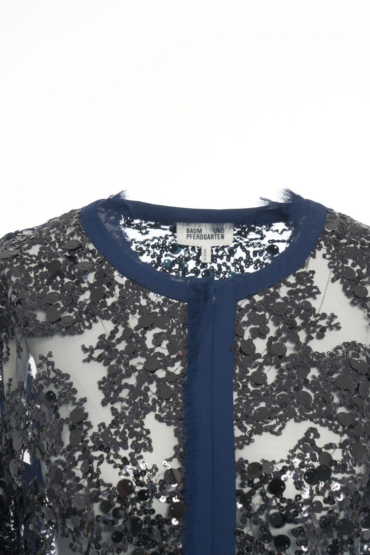 Baum Und Pferdgarten Cropped Sequin Jacket With Elegant Round Neckline And Sparkling Detail