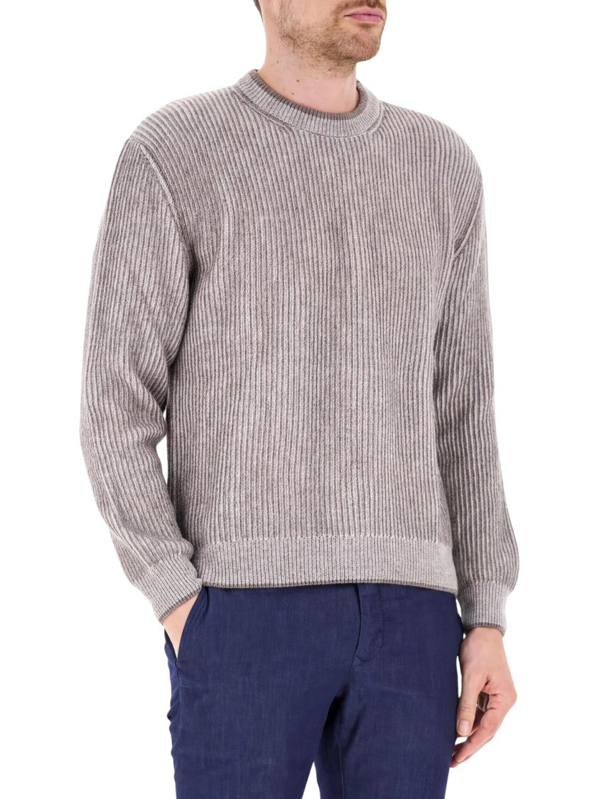 Paul & Shark Textured Grey Ribbed-Knit Crew-Neck Sweater