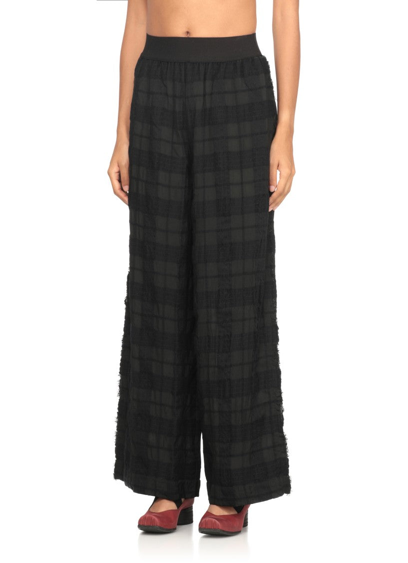 Uma Wang Wide-Leg Black Pants With Textured Checkered Pattern