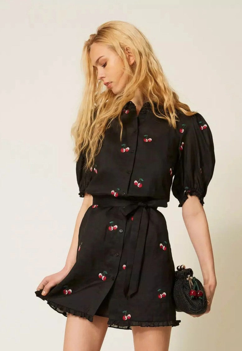 Twin-Set Playful Black Mini Dress With Ruffled Collar