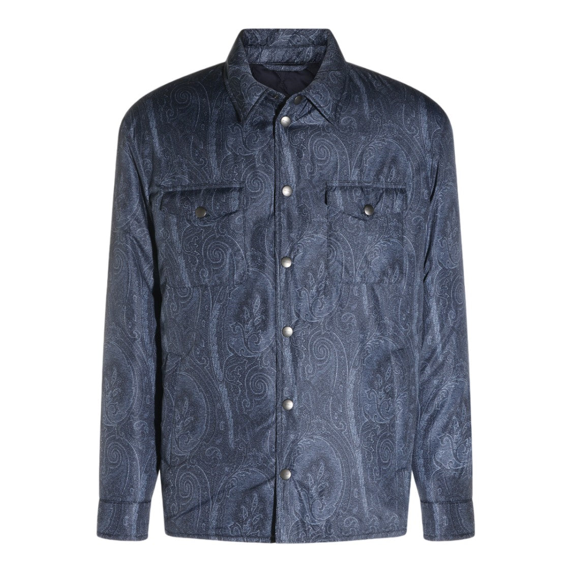 Etro Dark Blue Paisley-Pattern Button-Up Shirt With Classic Collar