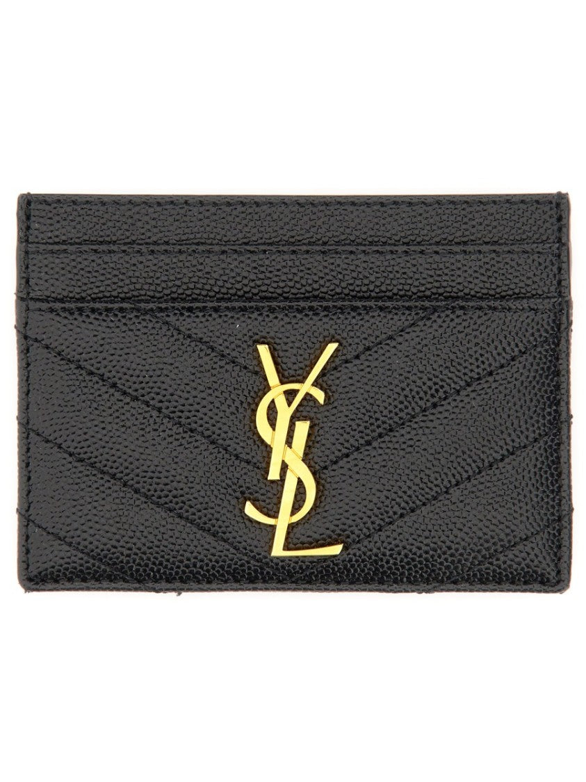 Saint Laurent Chevron Quilted Calfskin Cardholder With Metallic Emblem