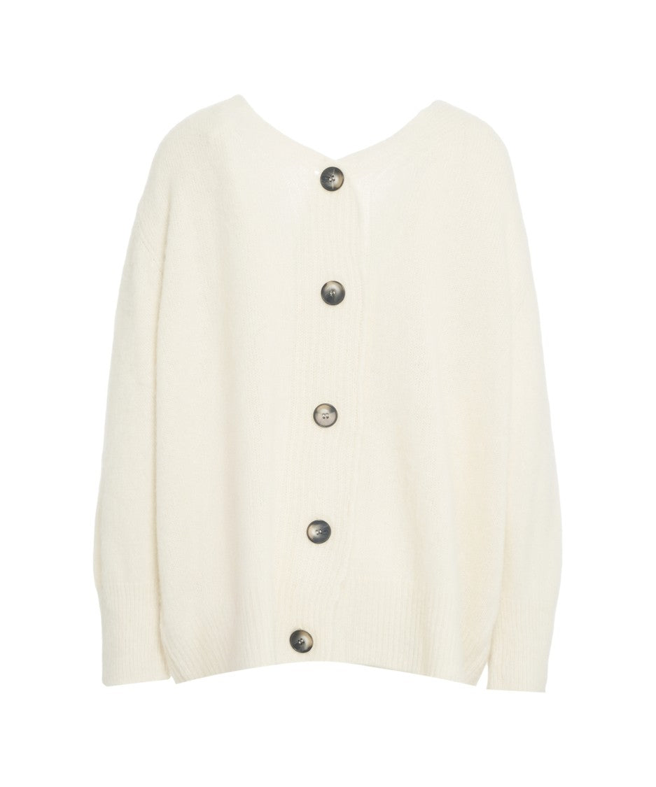 Solotre V-Neck Misto Mohair Cardigan With Practical Patch Pockets