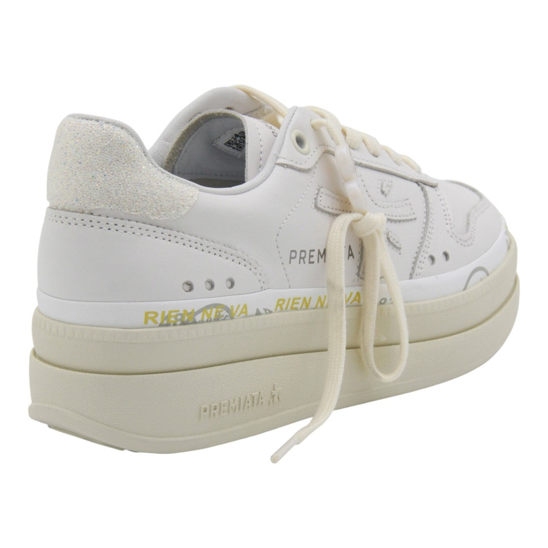 Premiata White Leather Sneakers With Creamy Beige Sole
