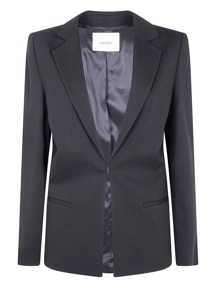 Twin-Set Black Tailored Notch-Lapel Viscose-Blend Blazer