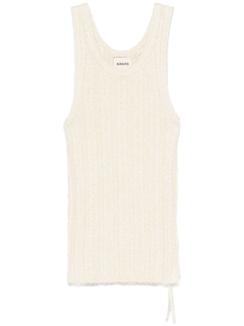 Khaite Ribbed Silk-Cashmere Top With Scoop Neckline