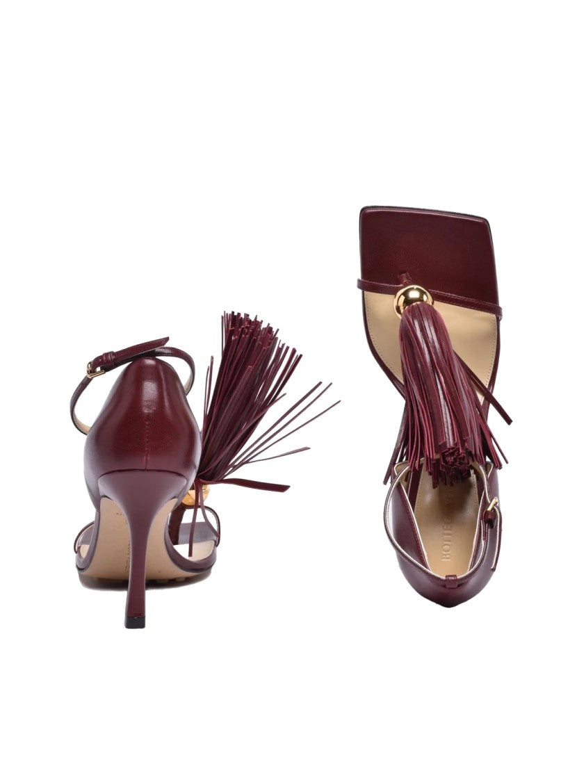 Bottega Veneta Red Fringed Leather High-Heel Sandals