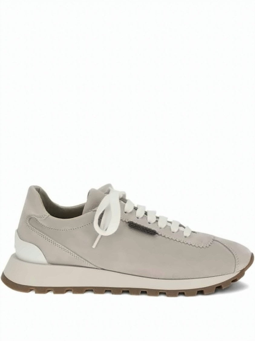 Brunello Cucinelli Shiny Tab Detail Suede Running Sneakers