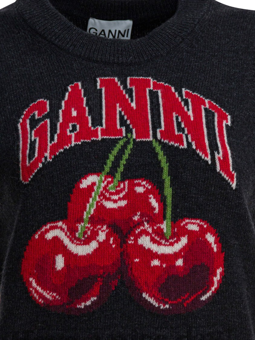 Ganni Wool Vest With Bold Cherry Graphic