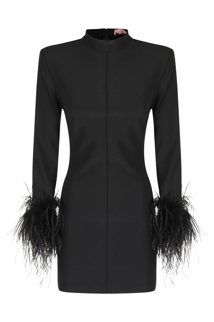 Twenty Fourhaitch Black Teide Feather-Trimmed Dress
