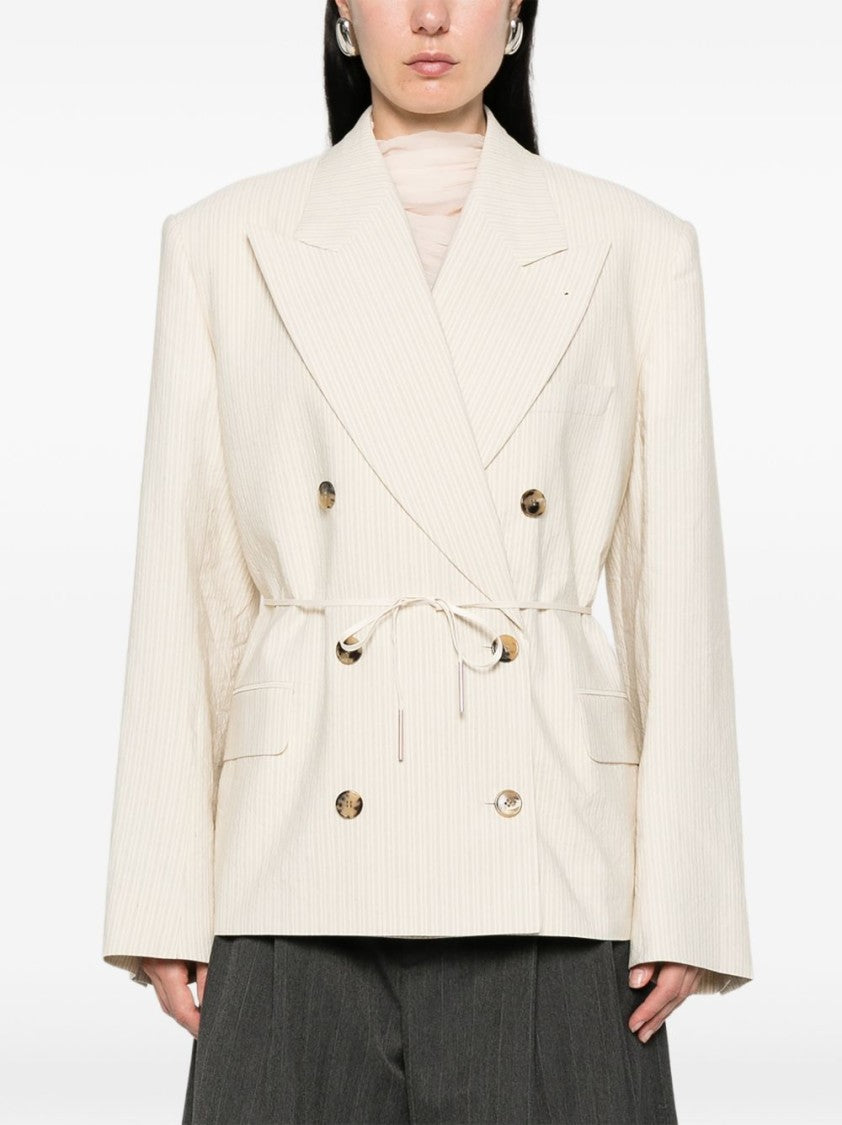 Dries Van Noten Ecru Oversized Double-Breasted Blazer