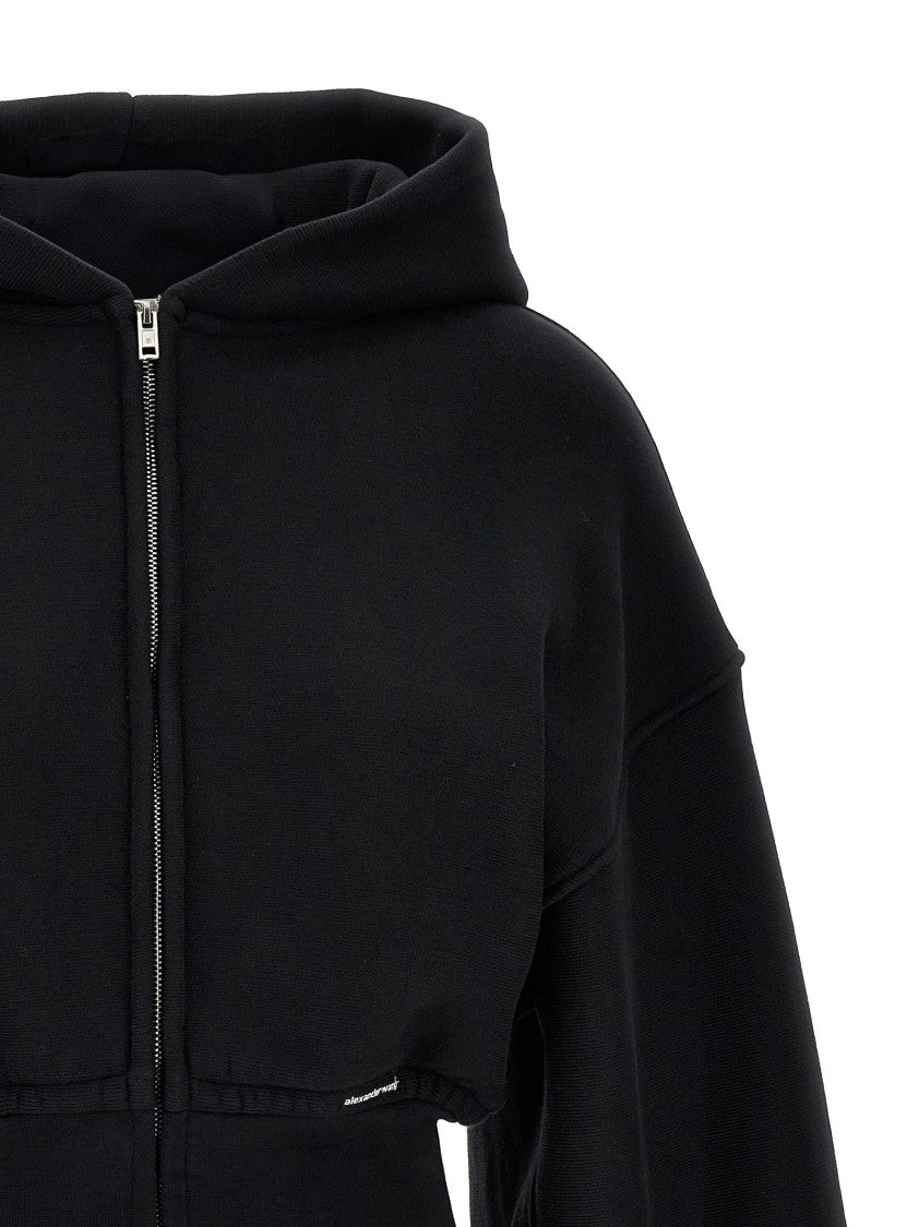 T By Alexander Wang Cropped Black Hoodie With Zip Closure