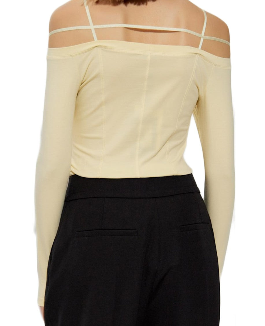 Jacquemus Fitted Long-Sleeve Top With Off-The-Shoulder Neckline