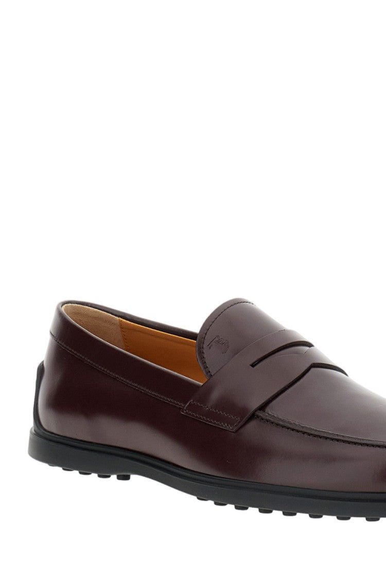 Tod's Brown Calfskin Moccasin With Embossed Monogram And Gommini Sole
