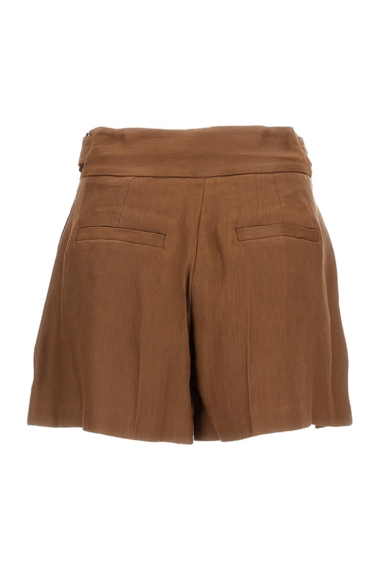 Elisabetta Franchi Tan Brown Linen Blend Shorts