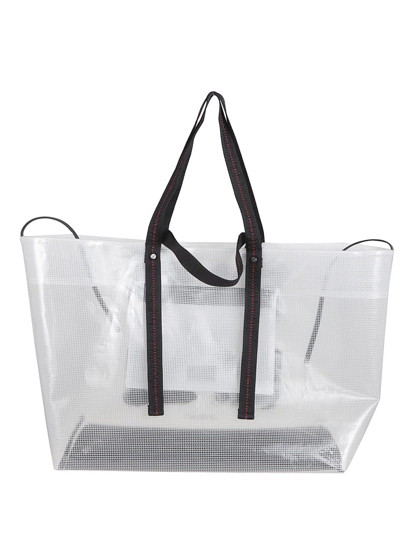 Off-White Translucent Tote Bag With Bold Arrow Print