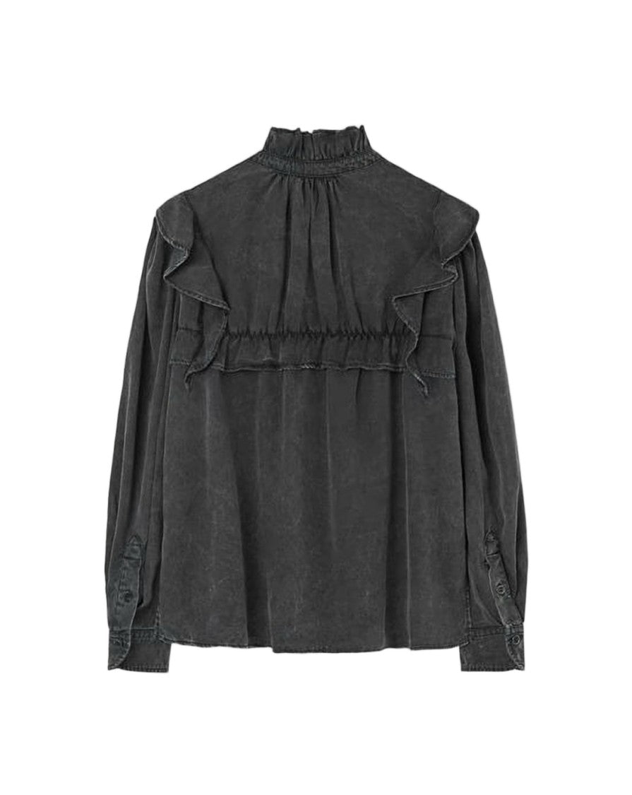 Isabel Marant Washed Black Ruffled Collar Shirt