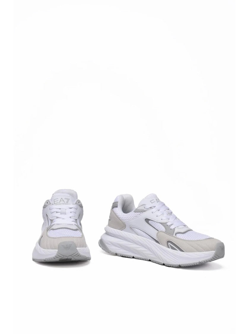 Ea7 Emporio Armani White Beige Leather Suede Mesh Sneakers