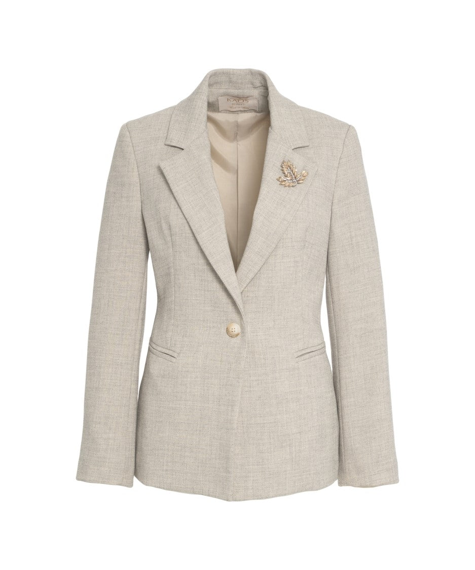Kaos Tailored Beige Blazer With Decorative Brooch And Structured Silhouette