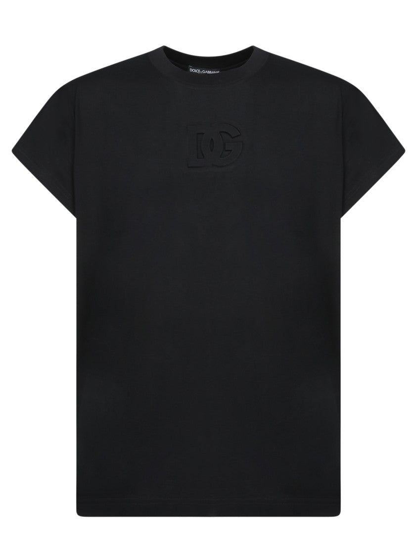 Dolce & Gabbana Tonal Embossed Black T-Shirt With Crew Neck