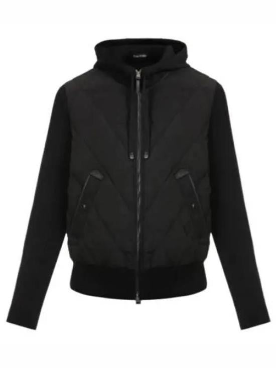 Tom Ford Quilted Black Hooded Jacket With Zip Closure