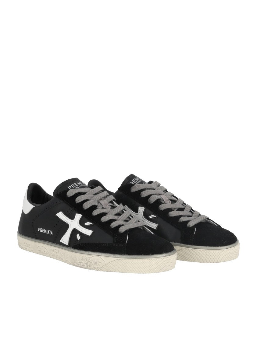 Premiata Black Steven Textured Rubber Sole Low-Top Sneakers