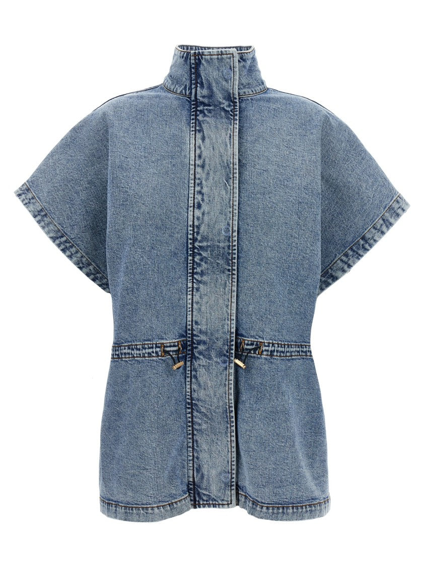 Fabiana Filippi Marbled Denim Cape With Adjustable Drawstring