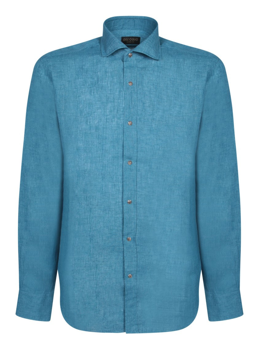 Dell'oglio Blue Linen Shirt With Classic Collar