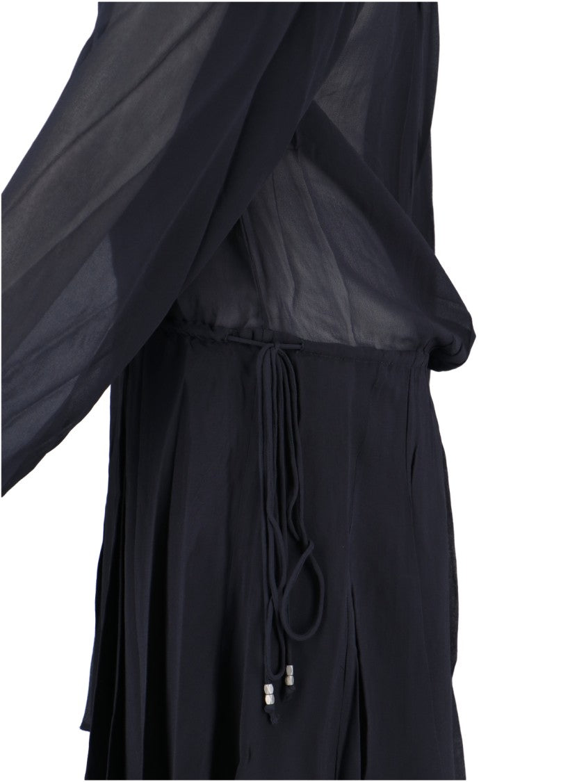 Isabel Marant Étoile Black Semi-Transparent Midi Dress With Drawstring Waist