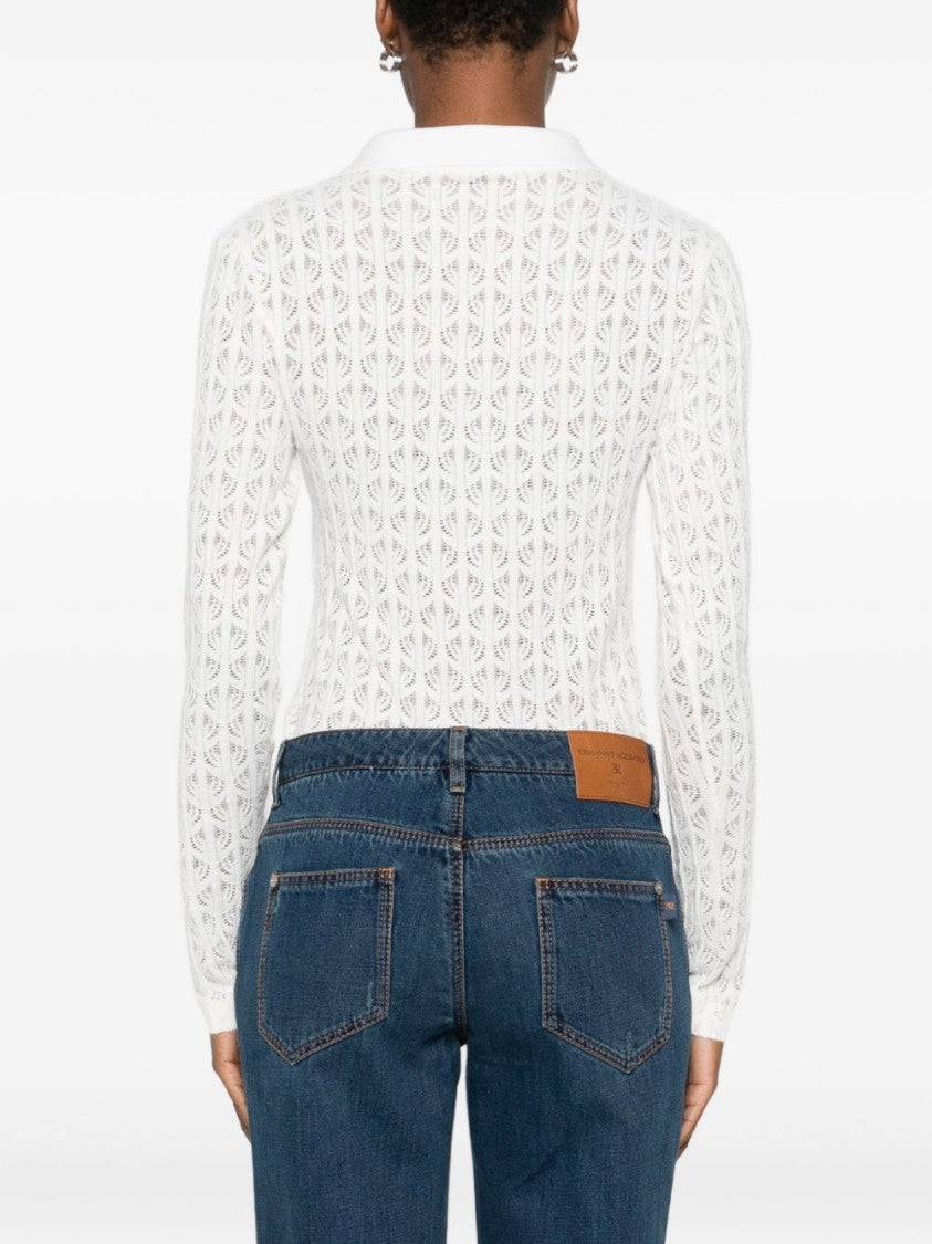 Pinko Intricate Lace Panel Bodysuit With Polo Collar