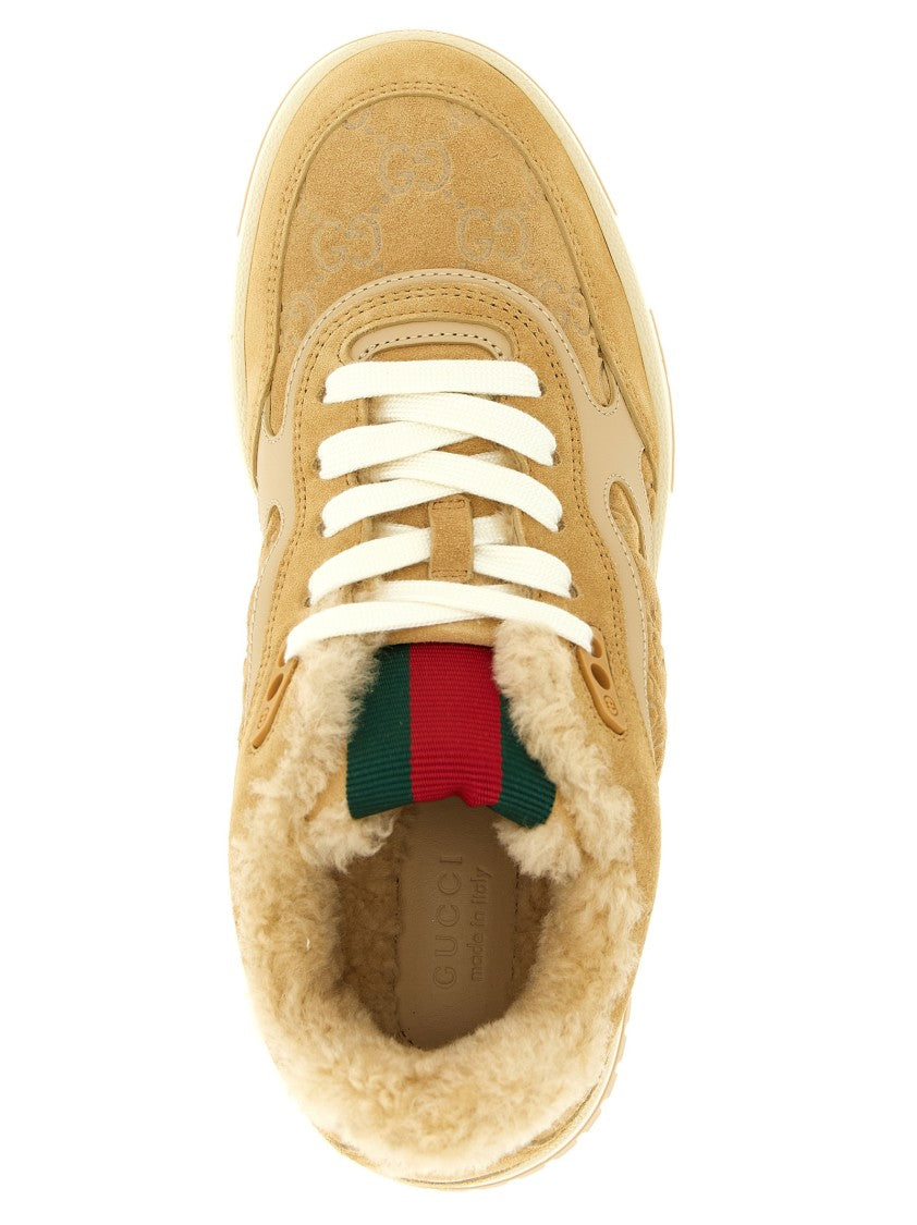 Gucci Low-Top Suede Sneakers With Gg Fabric Inserts