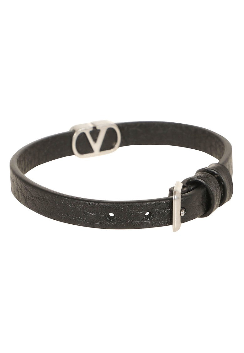 Valentino Garavani Vlogo Adjustable Grainy Leather Strap Bracelet