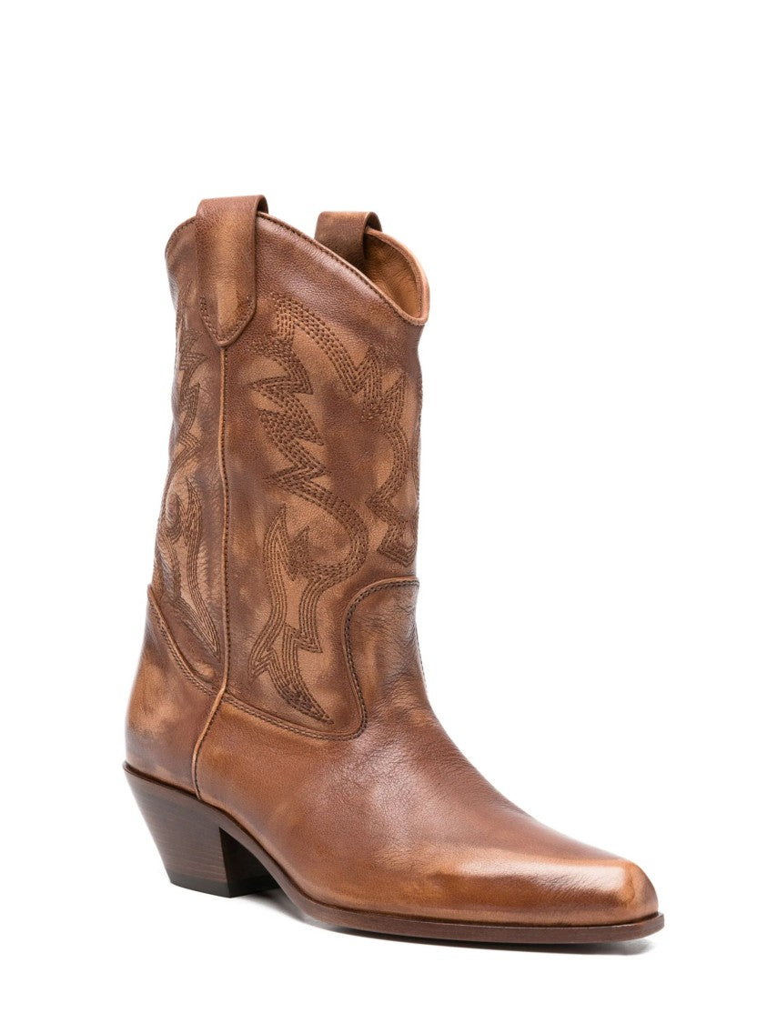 Vic Matié Mid-Calf Distressed Leather Western Boots