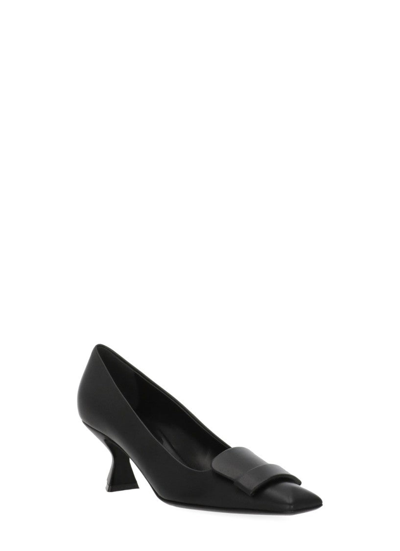 Sergio Rossi Black Square Tip Spool Heel Pumps