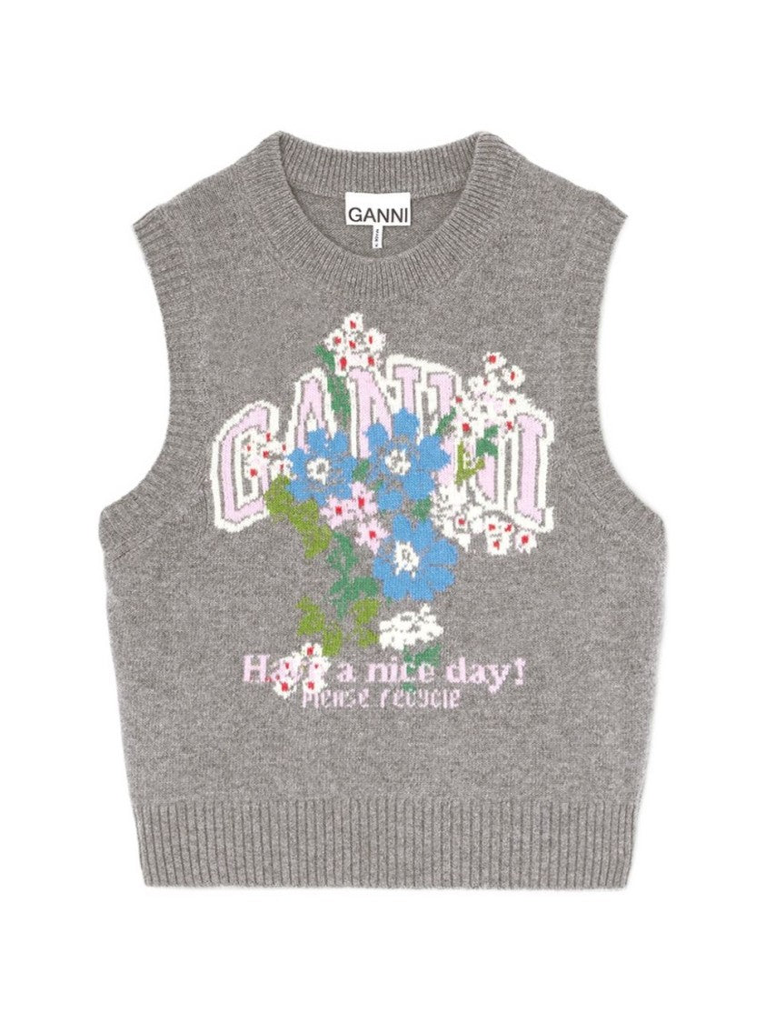 Ganni Sleeveless Graphic Knit Sweater