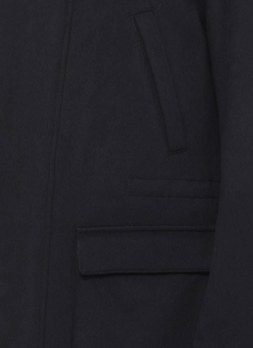 Lardini Dark Blue High-Neck Wool-Blend Coat