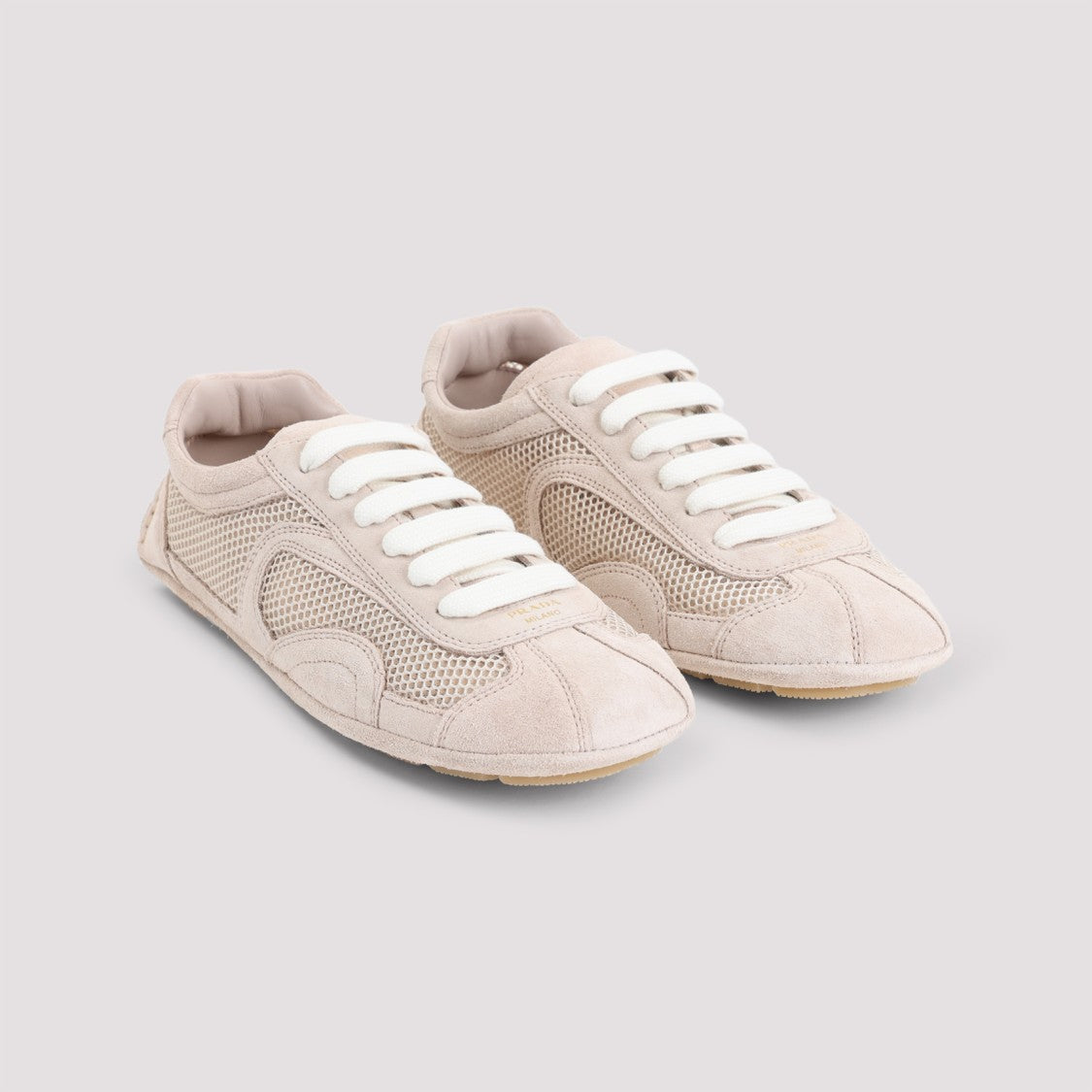 Prada Low-Profile Suede And Mesh Sneakers