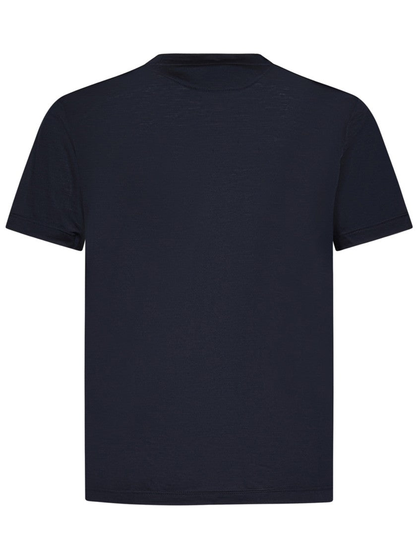 Franzese Collection Crew Neck T-Shirt In Navy Blue Wool Blend