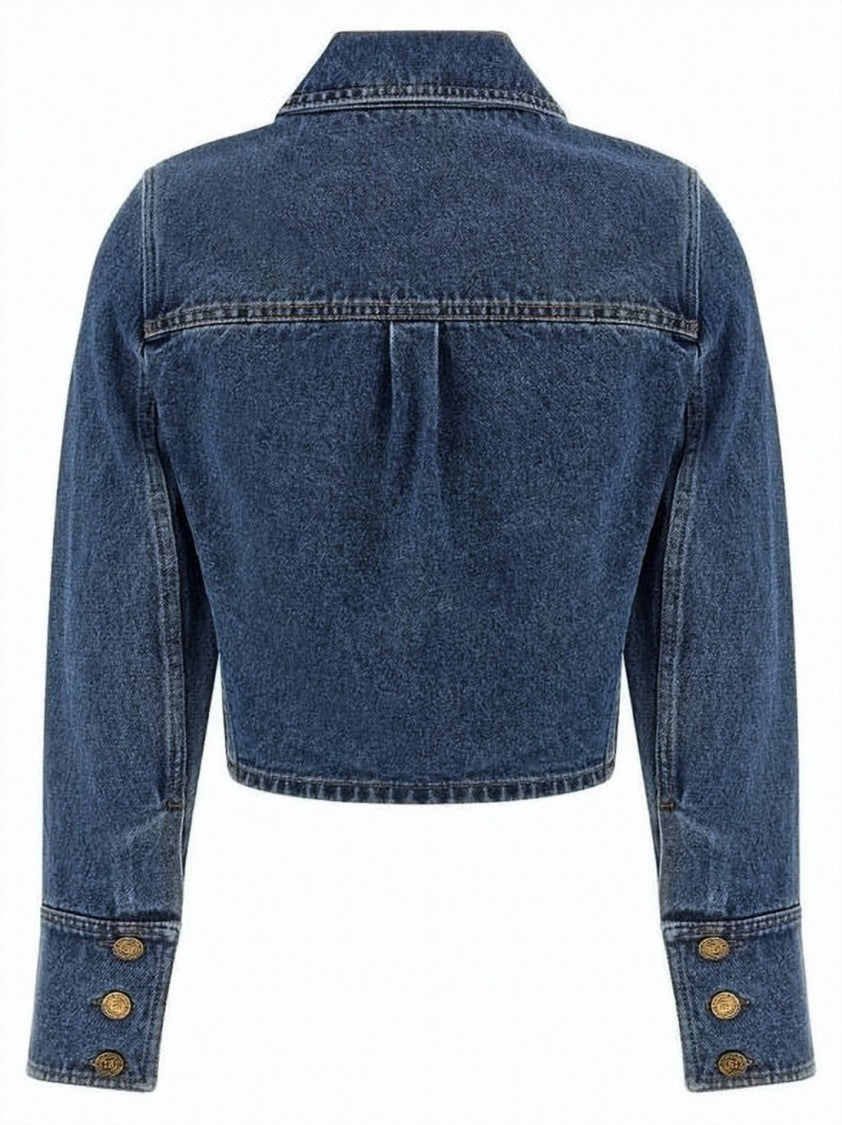 Balmain Cropped Denim Jacket With Classic Collar