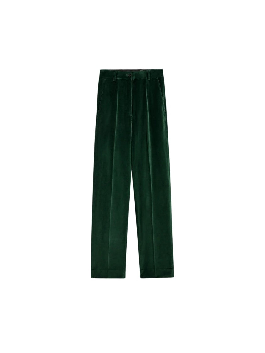 Pence Viola Forest-Green Velvet Wide-Leg Pants