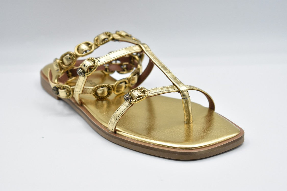 Kurt Geiger Gold Flat Shoes With Decorative Straps By Kurt Geiger
