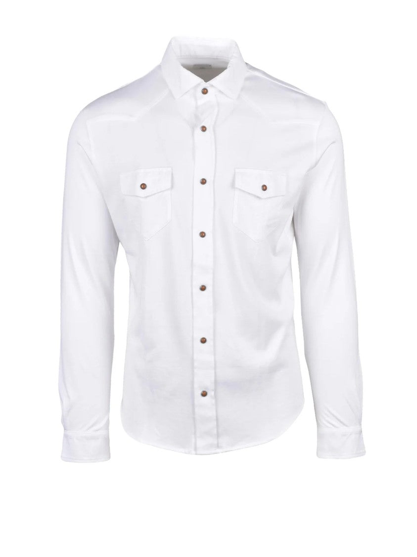 Eleventy White Cotton Snap Buttons Men Shirt