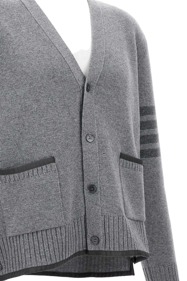 Thom Browne Gray Wool Cardigan With V-Neck