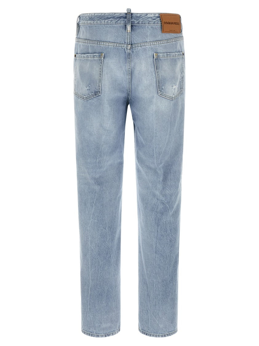 Dsquared2 Light Wash Vintage-Effect Denim Jeans With Contrast Stitching
